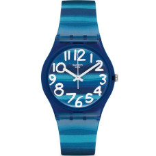 Swatch LINAJOLA GN237 – Αναλογικό Ρολόι Unisex με Μπλε Ριγέ Σχέδιο και Λευκούς Αριθμούς  